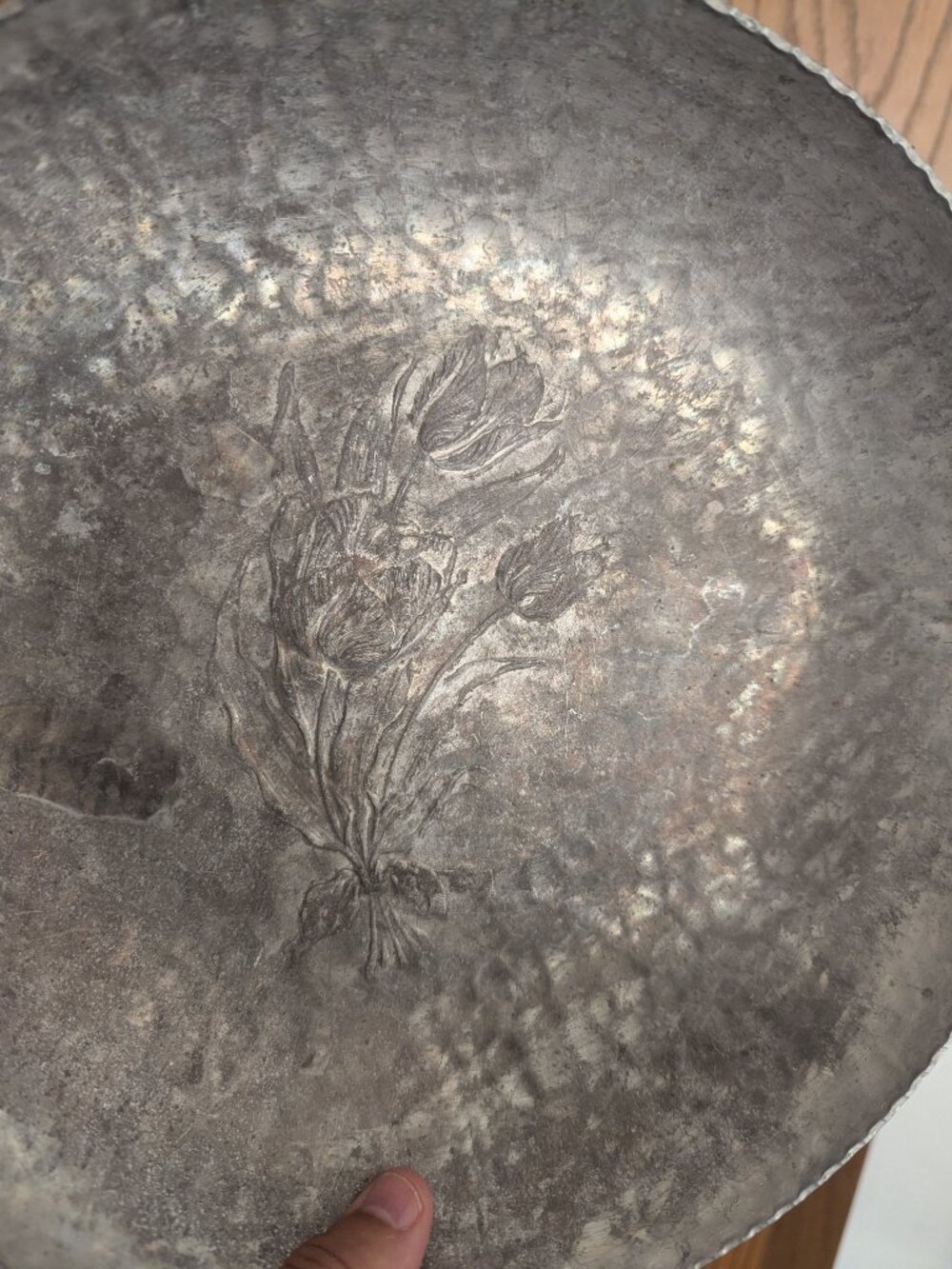 VTG Rodney Kent 1950s Hammered Aluminum Floral Bowl 10" - Picture 4 of 6